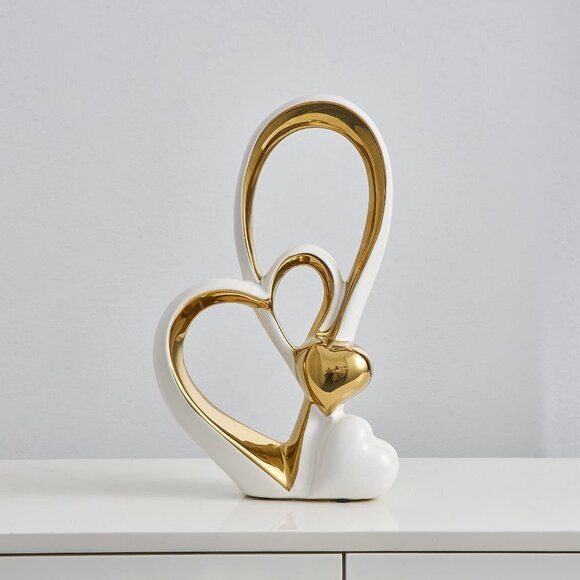Home Decor Modern Abstract Art Ceramic Statue - Heart-shaped White & Gold